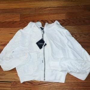 Cropped white hoodie